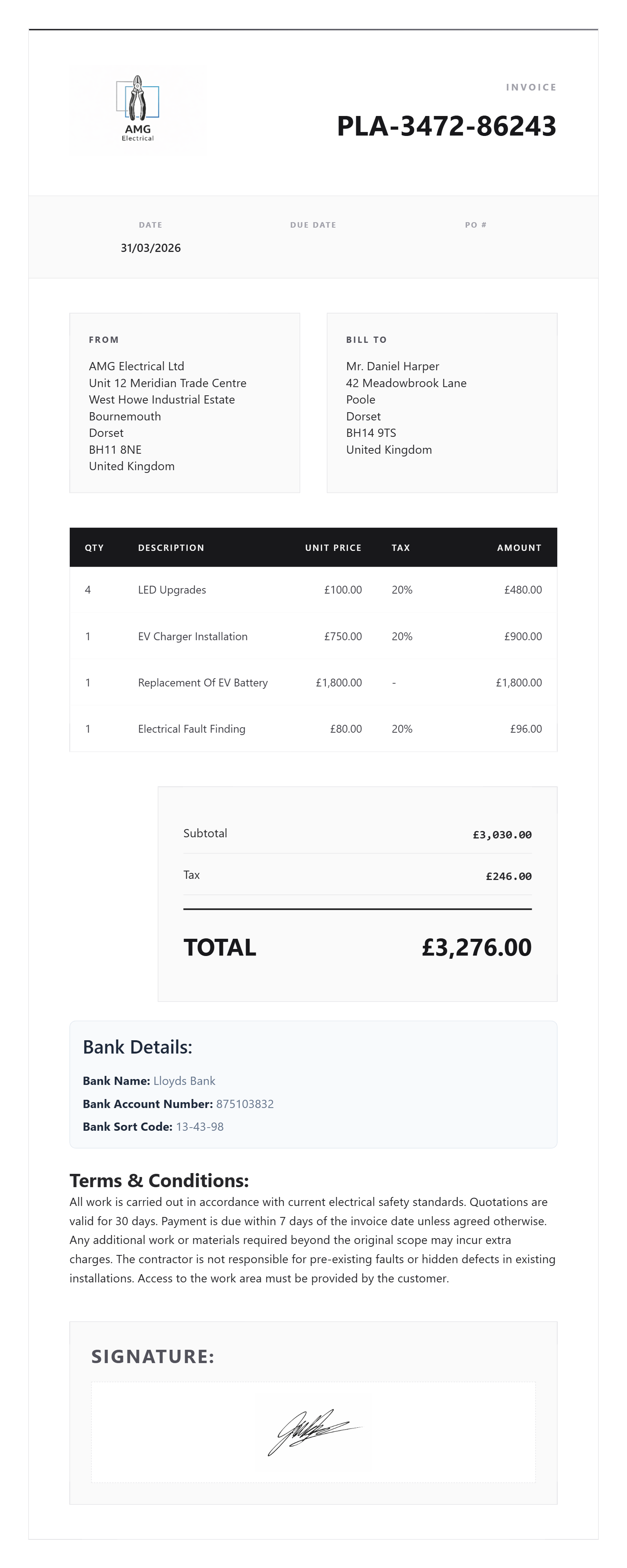 Tech freelancer invoice example